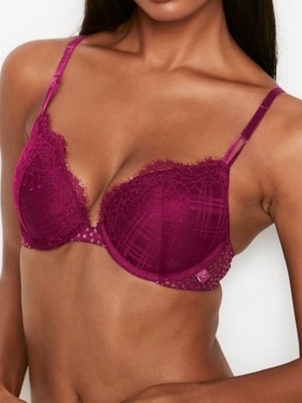 Victorias Secret Lined Demi Bra Size 36C Maroon Gold Stars Underwire